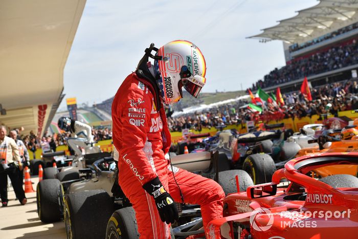 Sebastian Vettel, Ferrari SF71H en Parc Ferme 