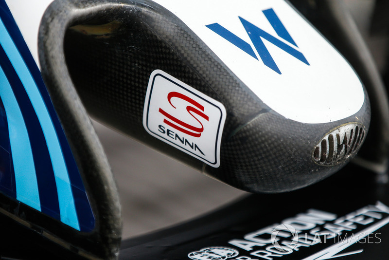 Nose of Williams FW41 with a Senna sticker