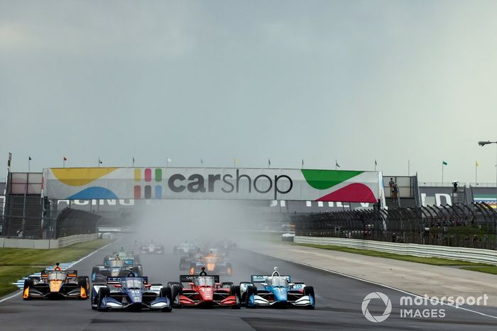 Alex Palou, Chip Ganassi Racing Honda Will Power, Team Penske Chevrolet Josef Newgarden, Team Penske Chevrolet Salida de carrera