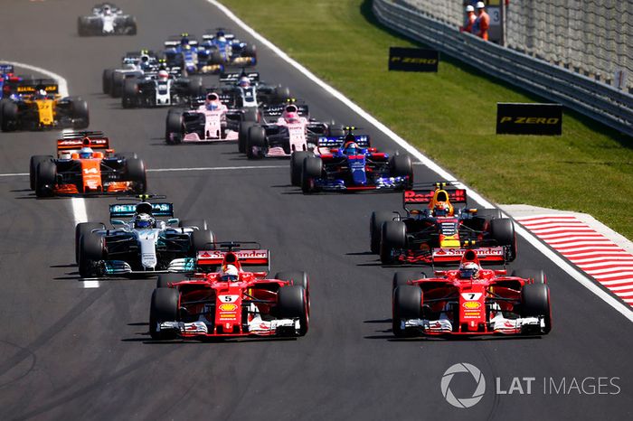 Sebastian Vettel, Ferrari SF70H, Kimi Raikkonen, Ferrari SF70H, Max Verstappen, Red Bull Racing RB13, Valtteri Bottas, Mercedes AMG F1 W08, Carlos Sainz Jr., Scuderia Toro Rosso STR12 y  Fernando Alonso, McLaren MCL32