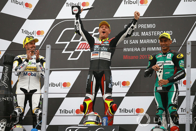 Podio: Thomas Luthi, Dominique Aegerter y Hafizh Syahrin
