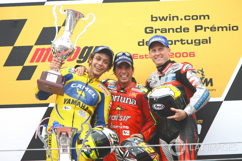 Podium: Race winnner Toni Elias, Fortuna Honda, second place Valentino Rossi, Yamaha, third place Kenny Roberts, Jr., Team Roberts