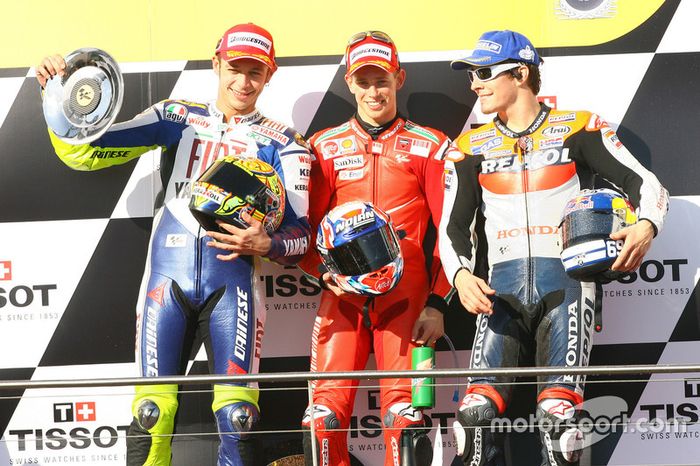 Podyum: ikinci sıra Valentino Rossi, Yamaha; Yarış galibi Casey Stoner, Ducati; üçüncü sıra Nicky Hayden, Repsol Honda