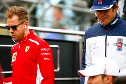 Sebastian Vettel, Ferrari, and Lance Stroll, Williams Racing, in the drivers parade