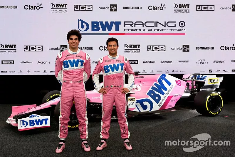 Sergio Pérez, Racing Point, Lance Stroll, con la nueva decoración del Racing Point  
