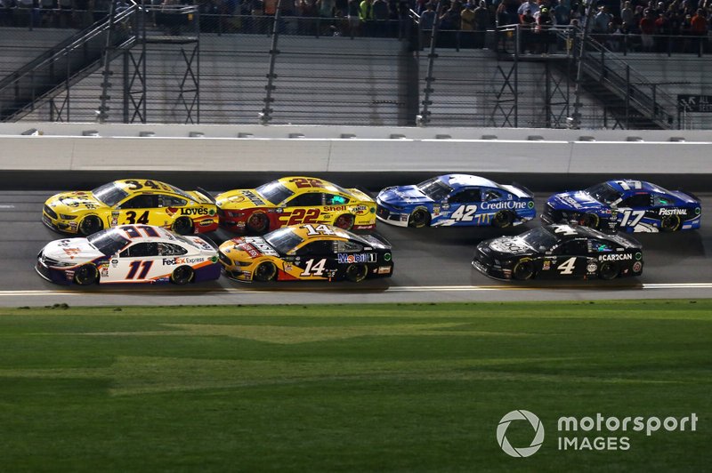 Denny Hamlin, Joe Gibbs Racing, Toyota Camry FedEx Express Michael McDowell, Front Row Motorsports, Ford Mustang Love's Travel Stops Clint Bowyer, Stewart-Haas Racing, Ford Mustang Rush Truck Centers/Mobil 1 Joey Logano, Team Penske, Ford Mustang Shell Pennzoil Kyle Larson, Chip Ganassi Racing, Chevrolet Camaro Credit One Bank Kevin Harvick, Stewart-Haas Racing, Ford Mustang Busch Beer Car2Can Ricky Stenhouse Jr., Roush Fenway Racing, Ford Mustang Fastenal