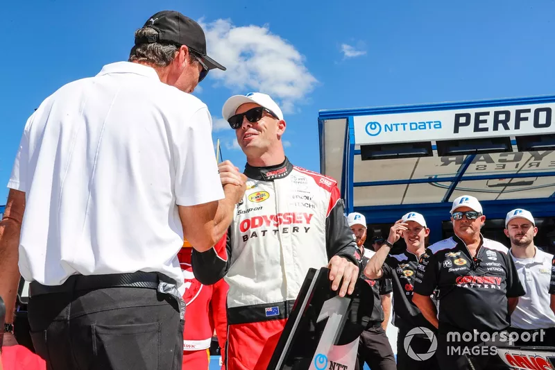Scott McLaughlin, Team Penske Chevrolet celebrates winning the NTT P1 Pole Award for taking the pole for race 1