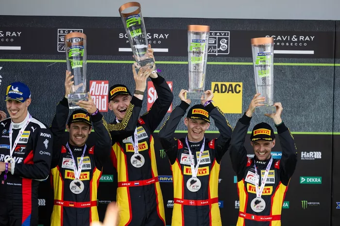 Podium: third place #54 Dinamic GT Porsche  911 GT3 R (992): Bastian Buus, Matteo Cairoli, Loek Hartog, Joel Sturm