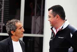 Alain Prost, with Eric Boullier, McLaren Racing Director