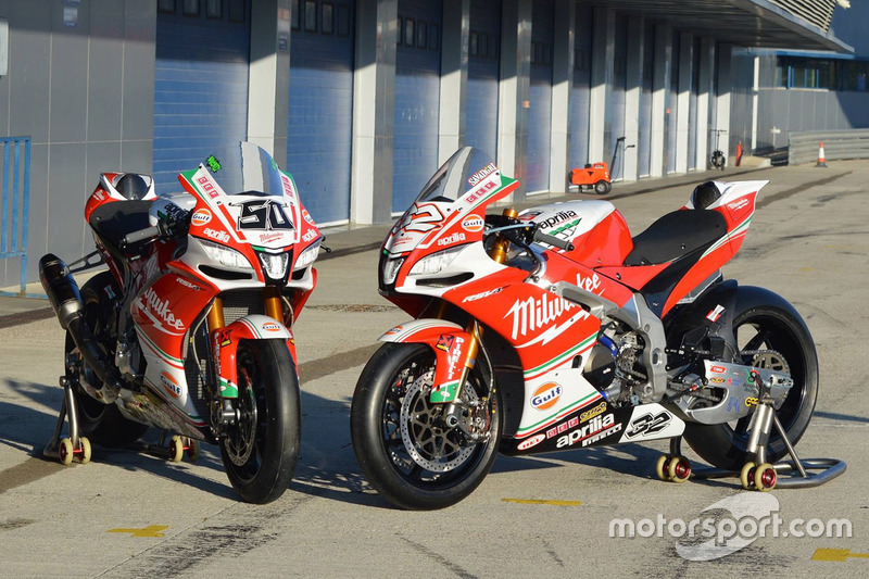 Motoren van Lorenzo Savadori, Milwaukee Aprilia World Superbike Team, Eugene Laverty, Milwaukee Apri