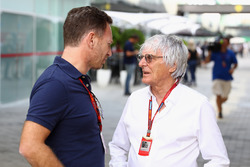 Bernie Ecclestone im Gespräch mit Christian Horner, Red Bull Racing Teamchef