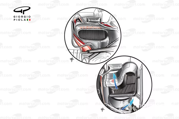 McLaren MP4/25 and MP4/26 side pods comparison