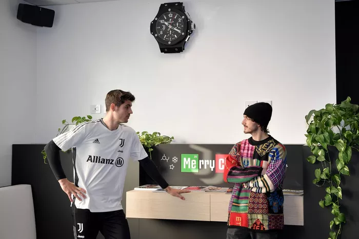 Calciatore della Juventus Alvaro Morata incontra Francesco Bagnaia