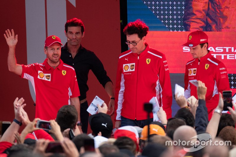 Mark Webber, Mattia Binotto, Team Principal Ferrari, Sebastian Vettel, Ferrari, Charles Leclerc, Ferrari