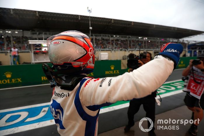 Pole man Kevin Magnussen, Haas F1 Team, celebrates
