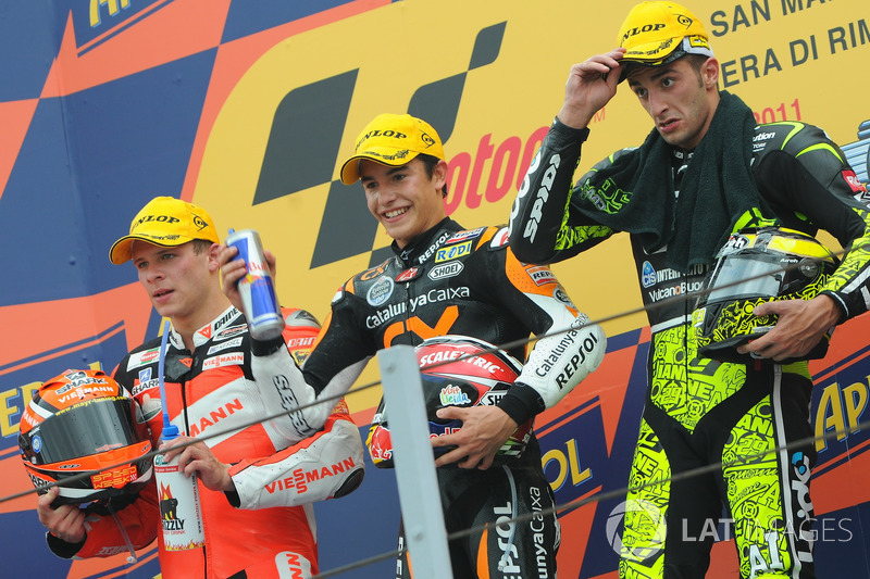 Podium: 1. Marc Marquez, 2. Stefan Bradl, 3. Andrea Iannone
