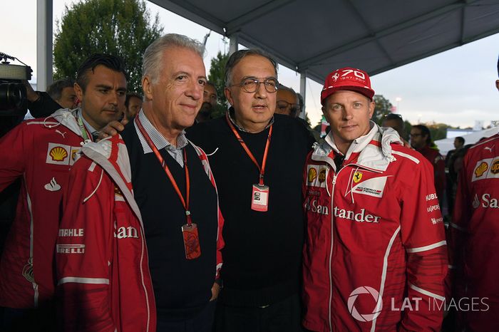 Piero Lardi Ferrari, Vicepresidente de Ferrari, Sergio Marchionne, CEO de FIAT, Kimi Raikkonen de Fe