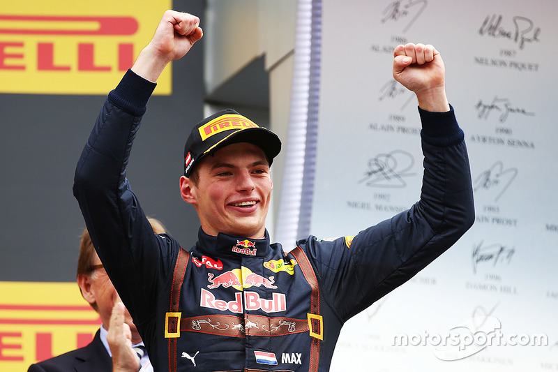 Max Verstappen, Red Bull Racing celebrates his second position on the podium