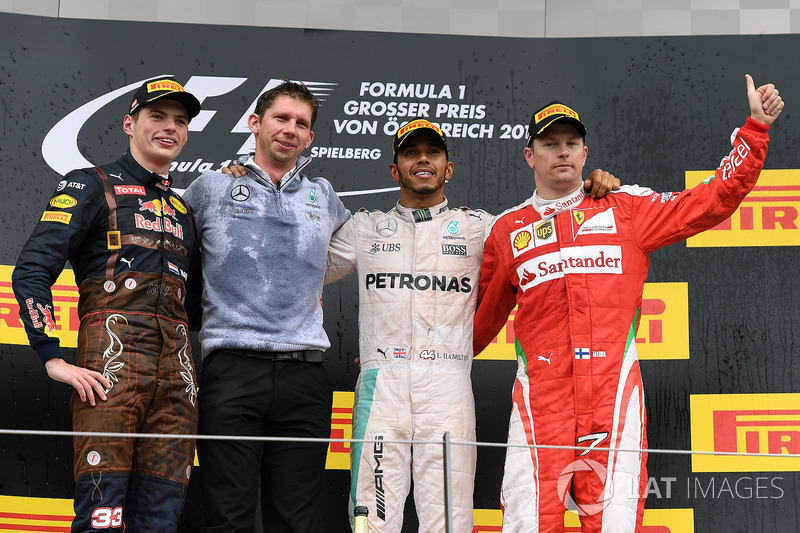 Podium: 1. Lewis Hamilton, Mercedes; 2. Max Verstappen, Red Bull; 3. Kimi Räikkönen, Ferrari