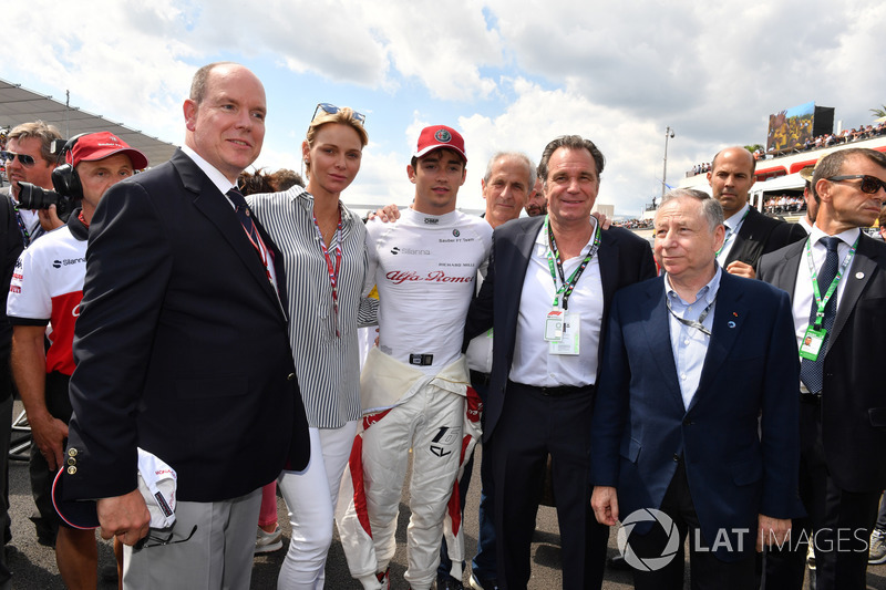 HSH Prince Albert of Monaco (MON), Princess Charlene of Monaco, Charlene Wittstock, Charles Leclerc, Sauber on the grid with Jean Todt, FIA President