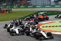 Sergio Perez, Sahara Force India F1 VJM09, Felipe Massa, Williams FW38, and Nico Hulkenberg, Sahara