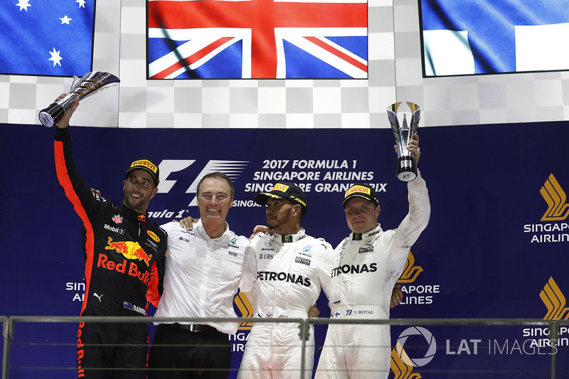 Podium: race winner Lewis Hamilton, Mercedes AMG F1, second place Daniel Ricciardo, Red Bull Racing, third place Valtteri Bottas, Mercedes AMG F1