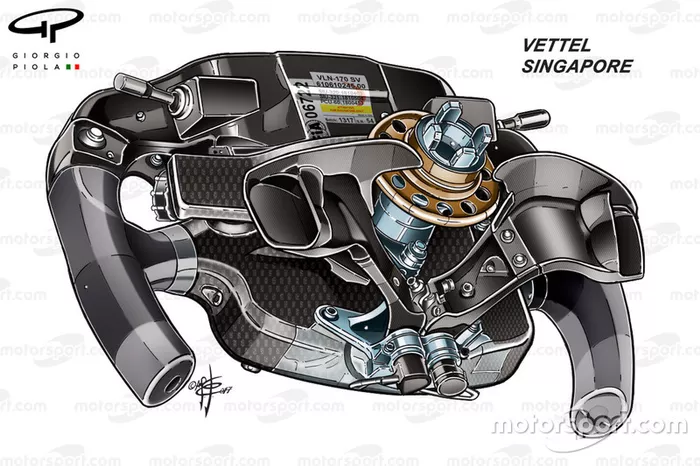 Ferrari SF70H, vista trasera del volante de Sebastian Vettel