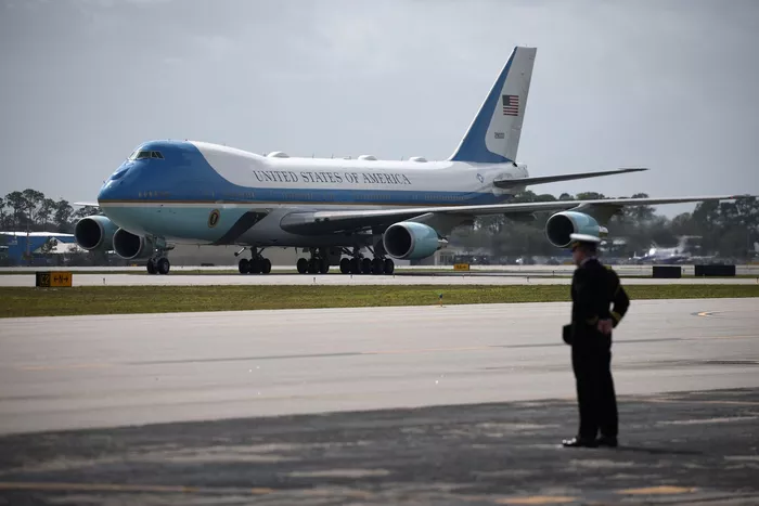 Air Force One is seen for U.S. President Donald Trump's visit to the Daytona 500