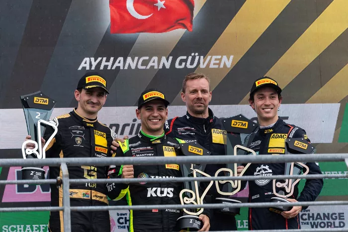 Podium: Race winner Ayhancan Güven, Manthey EMA, second place Jordan Pepper, Grasser Racing Team, third place Jack Aitken, Emil Frey Racing
