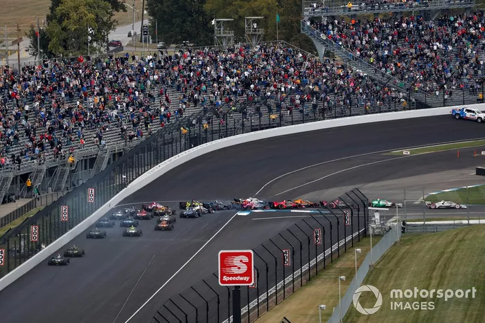 Will Power, Team Penske Chevrolet, Colton Herta, Andretti Harding Steinbrenner Autosport Honda, Alexander Rossi, Andretti Autosport Honda, start, Alex Palou,  Dale Coyne Racing with Team Goh Honda, Jack Harvey, Meyer Shank Racing Honda