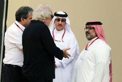 Pasquale Lattuneddu, of the FOM with Flavio Briatore; Sheikh Mohammed bin Essa Al Khalifa, CEO of the Bahrain Economic Development Board and McLaren Shareholder; and Muhammed Al Khalifa, Bahrain Circuit Chairman