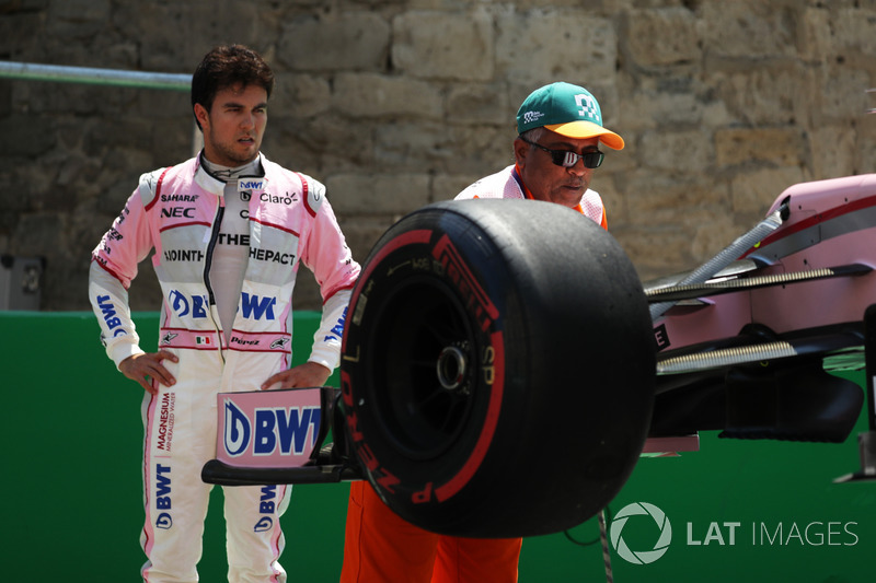 Sergio Pérez, Sahara Force India VJM10 choca en la PL1