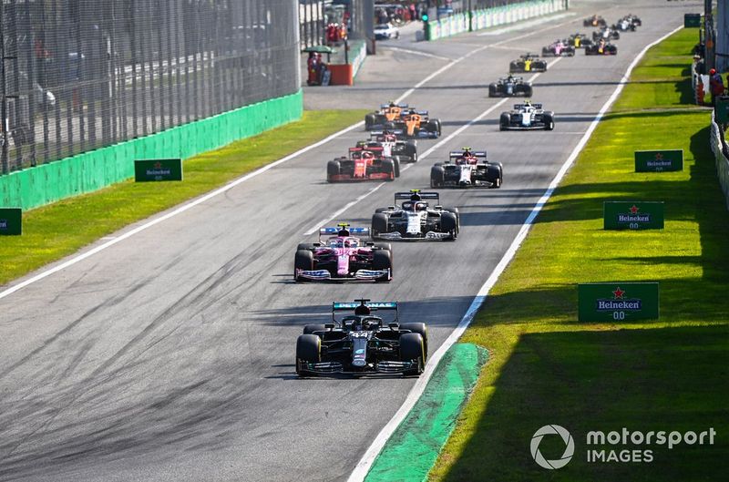 Lewis Hamilton, Mercedes F1 W11, Lance Stroll, Racing Point RP20, Pierre Gasly, AlphaTauri AT01, Antonio Giovinazzi, Alfa Romeo Racing C39, Charles Leclerc, Ferrari SF1000