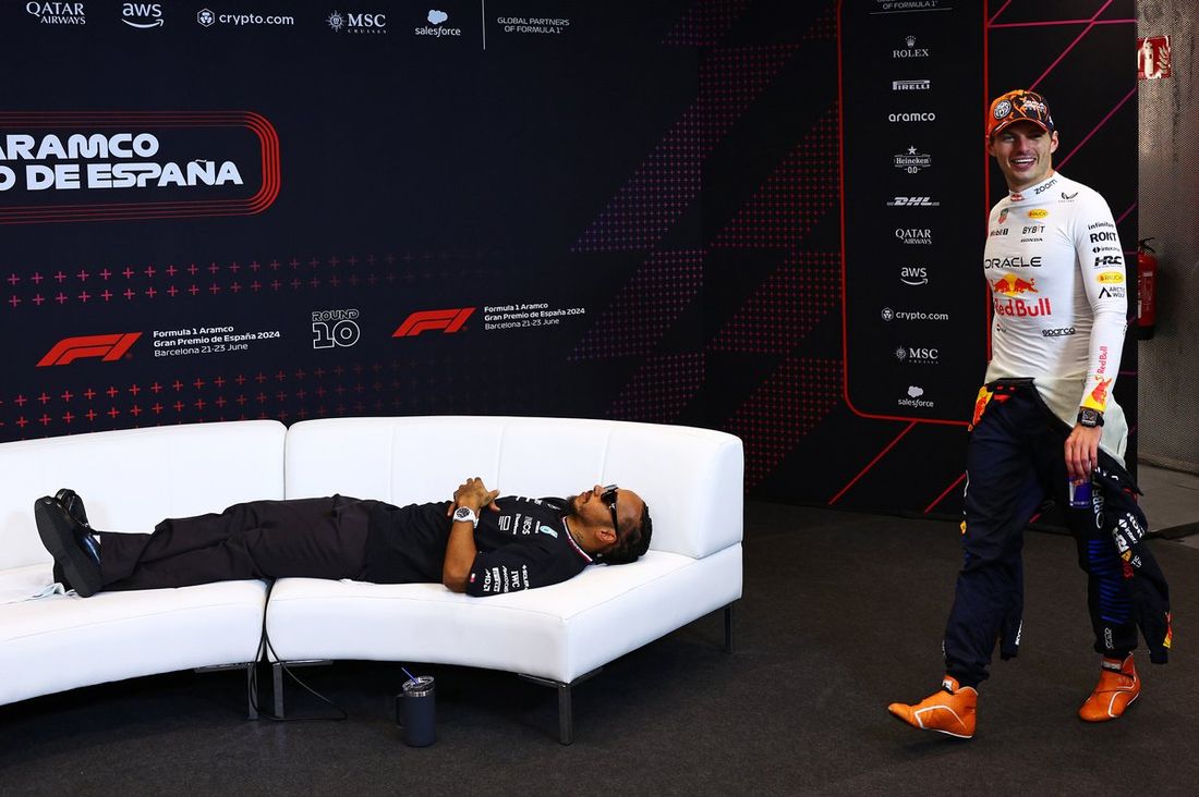 Lewis Hamilton, Mercedes AMG, Max Verstappen, Red Bull Racing na konferencji prasowej