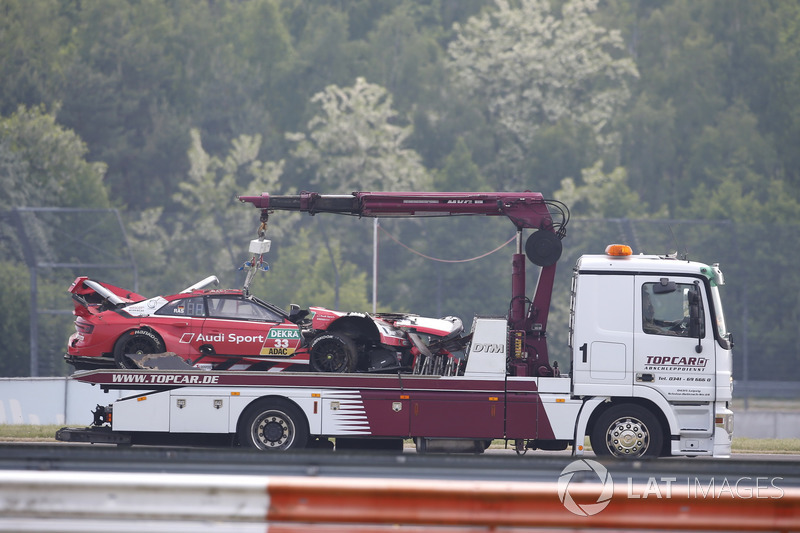 The car of René Rast, Audi Sport Team Rosberg, Audi RS 5 DTM after the crash