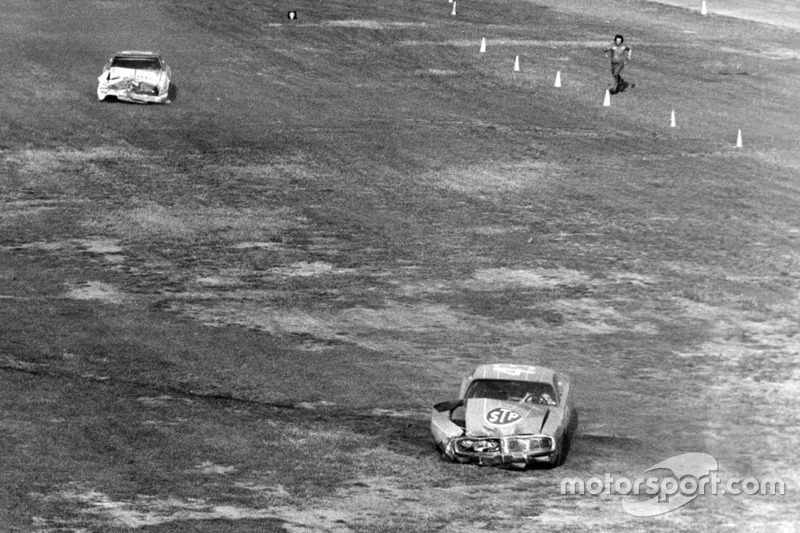 David Pearson and Richard Petty crash after the finish