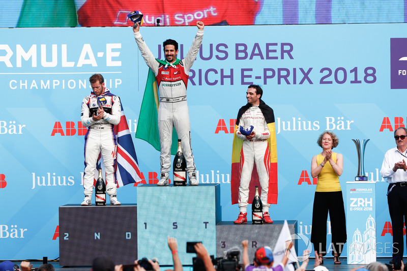 Lucas di Grassi, Audi Sport ABT Schaeffler, wins the Zurich ePrix, with Sam Bird, DS Virgin Racing,