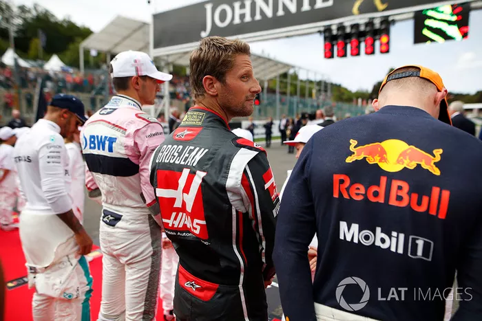 Max Verstappen, Red Bull Racing, Romain Grosjean, Haas F1 Team, Esteban Ocon, Racing Point Force India, y Lewis Hamilton, Mercedes AMG F1