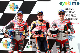 Pole sitter Marc Marquez, Repsol Honda Team, second place Andrea Dovizioso, Ducati Team, third place Jorge Lorenzo, Ducati Team