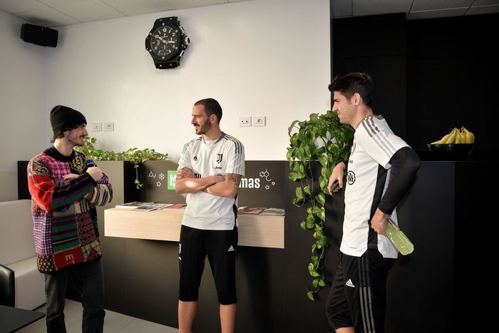 Calciatori della Juventus Leonardo Bonucci, Alvaro Morata incontrano Francesco Bagnaia