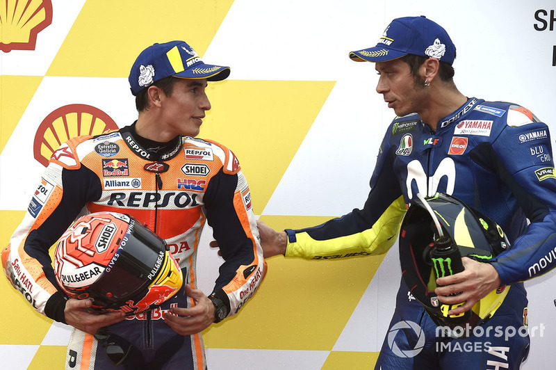 Peraih pole, Marc Marquez, Repsol Honda Team, tempat ketiga Valentino Rossi, Yamaha Factory Racing