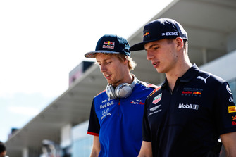 Brendon Hartley, Scuderia Toro Rosso, with Max Verstappen, Red Bull Racing
