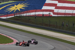 Sebastian Vettel, Ferrari SF70H and Sergio Perez, Sahara Force India VJM10