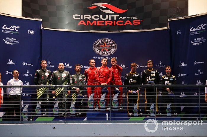 #98 Aston Martin Racing Aston Martin Vantage: Paul Dalla Lana, Darren Turner, Ross Gunn, #90 TF Sport Aston Martin Vantage: Salih Yoluc, Charles Eastwood, Jonathan Adam, #56 Team Project 1 Porsche 911 RSR: Egidio Perfetti, Laurents Horr, Matteo Cairoli 