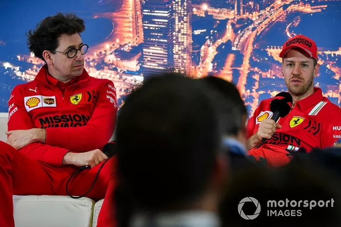 Mattia Binotto, Team Principal Ferrari, and Sebastien Vettel, Ferrari 