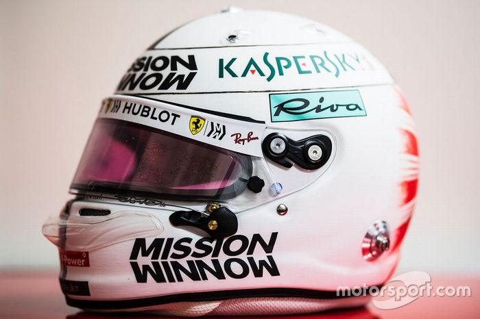 El casco de Sebastian Vettel, Ferrari, para el GP de Japón