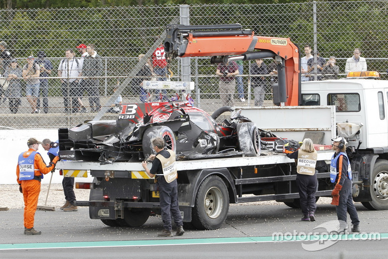 The car of #1 Rebellion Racing Rebellion R-13: Andre Lotterer, Neel Jani, Bruno Senna after the crash