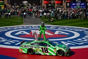 Kyle Busch, Joe Gibbs Racing, Toyota Camry Interstate Batteries celebrates after winning 