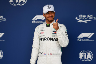 Pole sitter Lewis Hamilton, Mercedes AMG F1 celebrates in Parc Ferme