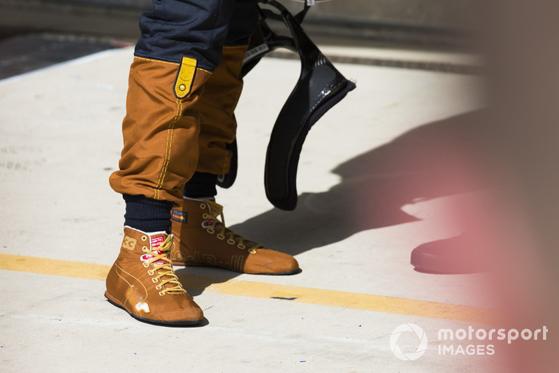 Worn out special John Booth of Max Verstappen, Red Bull Racing, 2nd position, in Parc Ferme